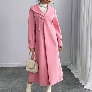 Turn Down Collar Long Overcoat With Button Design